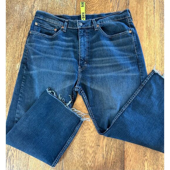 The re-SKU Levi’s 505 Rescue Ankle Jean Dark Wash Raw Hem Women’s Sz L - Picture 1 of 8